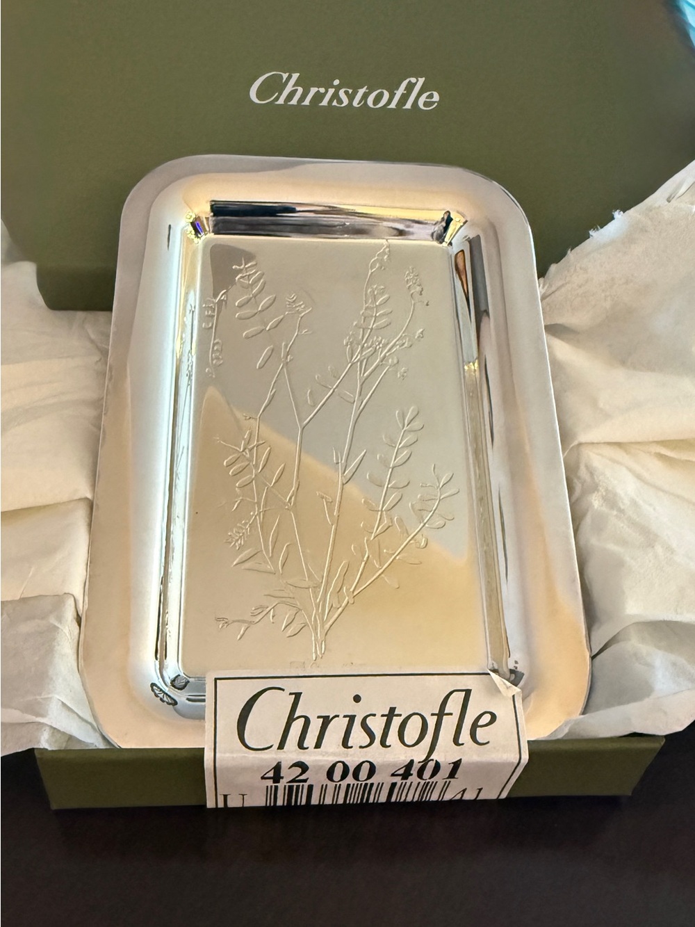 Christofle Silver Botanical Rectangular Small Tray